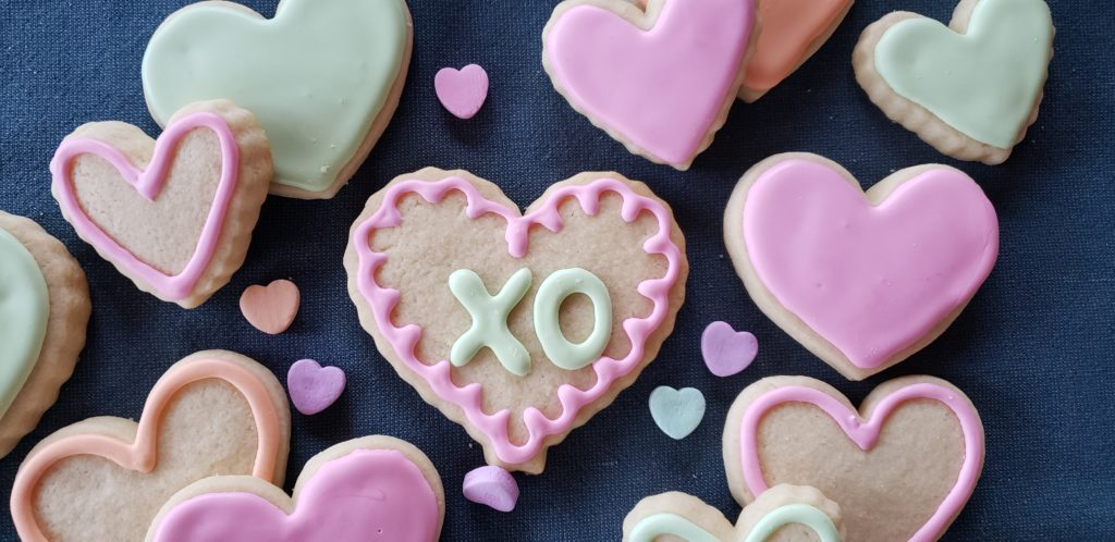 big soft sugar cookies with easy icing for valentines day!