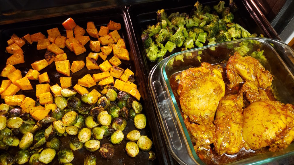 simply roasted veggies and chicken to make a quick and easy weekday meal