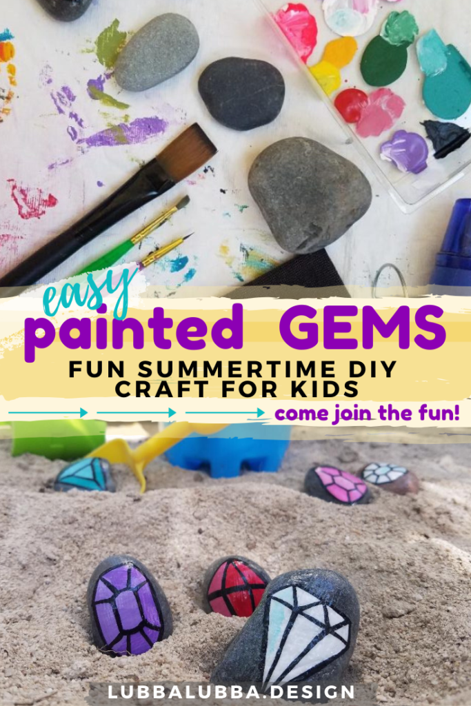 These painted stones make the perfect summertime craft do make with the kids! Easy, DIY gems are perfect treasures for any sand box, beach or garden! We like to make extras to give away or leave behind at our local park. These painted stones will last for years- rain or shine!