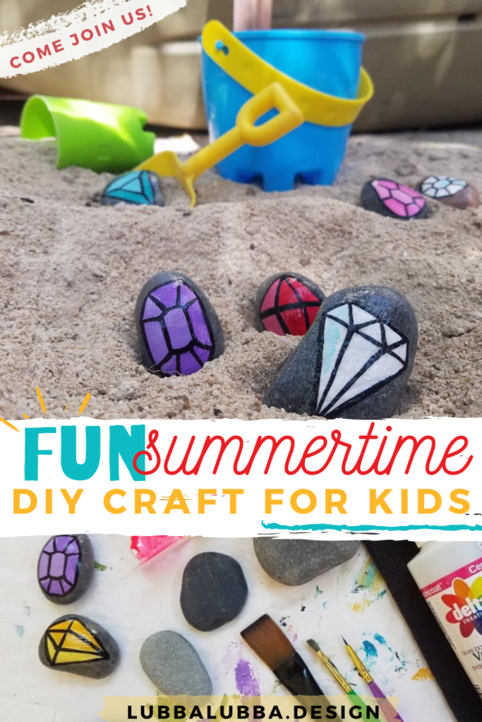 These painted stones make the perfect summertime craft do make with the kids! Easy, DIY gems are perfect treasures for any sand box, beach or garden! We like to make extras to give away or leave behind at our local park. These painted stones will last for years- rain or shine!