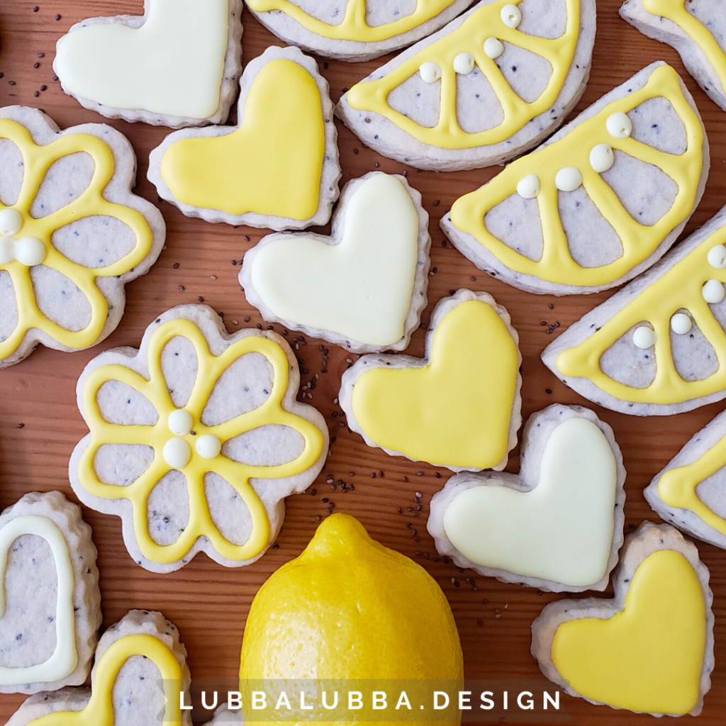 Sugar cookie cut outs with royal icing, baked with chia seeds, so tasty! With the zing of lemon icing and chia I can’t say no. Perfect any time of year, any time of day. These are too good to pass up. Quick & easy, lemon squeezy.