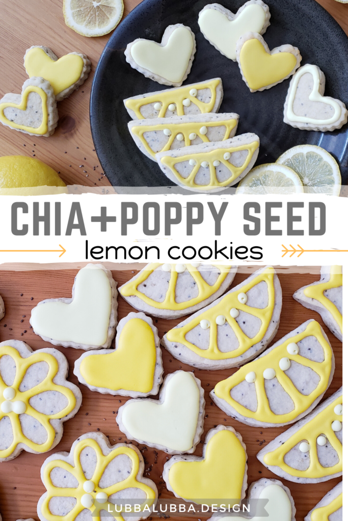 Sugar cookie cut outs with royal icing, baked with chia seeds, so tasty! With the zing of lemon icing and chia I can’t say no.  Perfect any time of year, any time of day.  These are too good to pass up.  Quick & easy, lemon squeezy.