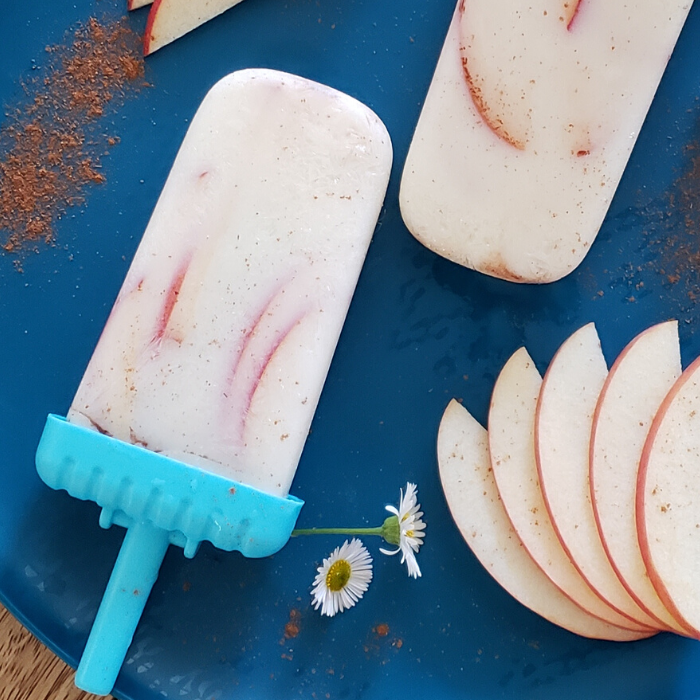 What a treat! These are good ANY time of year. Flavors hinting at fall, cool and refreshing for summer! Cinnamon apple popsicles never disappoint and are beyond easy to make. #healthysnack #glutenfree #icelolly #frozentreats #summer